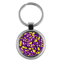 Purple And Yellow Camouflage Pattern Key Chain (round)