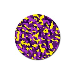 Purple And Yellow Camouflage Pattern Magnet 3  (round) by SpinnyChairDesigns