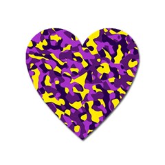 Purple And Yellow Camouflage Pattern Heart Magnet by SpinnyChairDesigns