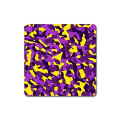 Purple And Yellow Camouflage Pattern Square Magnet by SpinnyChairDesigns