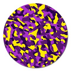 Purple And Yellow Camouflage Pattern Magnet 5  (round) by SpinnyChairDesigns