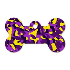 Purple And Yellow Camouflage Pattern Dog Tag Bone (two Sides) by SpinnyChairDesigns