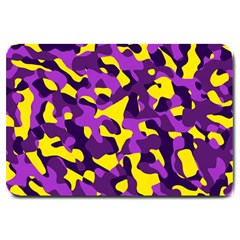 Purple And Yellow Camouflage Pattern Large Doormat  by SpinnyChairDesigns