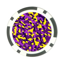 Purple And Yellow Camouflage Pattern Poker Chip Card Guard by SpinnyChairDesigns