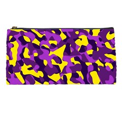 Purple And Yellow Camouflage Pattern Pencil Case by SpinnyChairDesigns