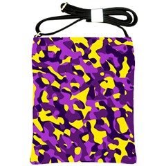 Purple And Yellow Camouflage Pattern Shoulder Sling Bag by SpinnyChairDesigns