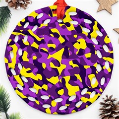 Purple And Yellow Camouflage Pattern Ornament (round Filigree)