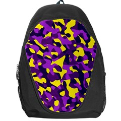 Purple And Yellow Camouflage Pattern Backpack Bag by SpinnyChairDesigns