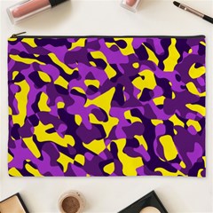 Purple And Yellow Camouflage Pattern Cosmetic Bag (xxxl) by SpinnyChairDesigns