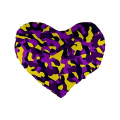 Purple And Yellow Camouflage Pattern Standard 16  Premium Heart Shape Cushions