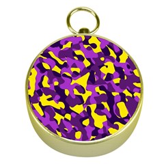 Purple And Yellow Camouflage Pattern Gold Compasses by SpinnyChairDesigns