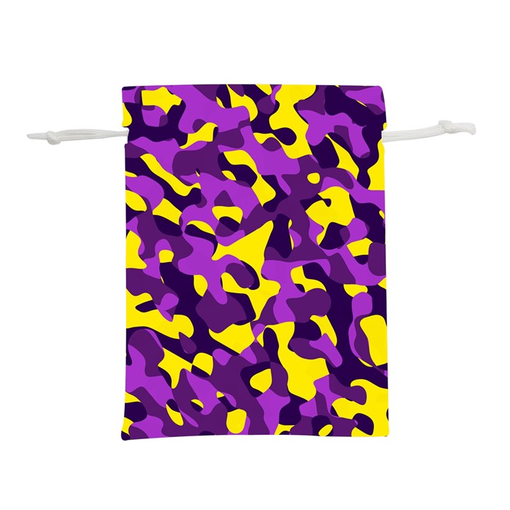 Purple and Yellow Camouflage Pattern Lightweight Drawstring Pouch (S)