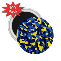 Blue And Yellow Camouflage Pattern 2 25  Magnets (100 Pack) 