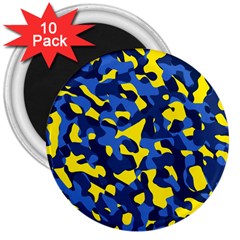 Blue And Yellow Camouflage Pattern 3  Magnets (10 Pack)  by SpinnyChairDesigns