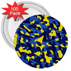 Blue And Yellow Camouflage Pattern 3  Buttons (100 Pack)  by SpinnyChairDesigns