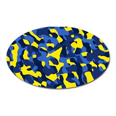 Blue And Yellow Camouflage Pattern Oval Magnet by SpinnyChairDesigns