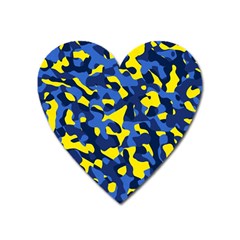 Blue And Yellow Camouflage Pattern Heart Magnet by SpinnyChairDesigns