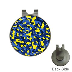 Blue And Yellow Camouflage Pattern Hat Clips With Golf Markers by SpinnyChairDesigns