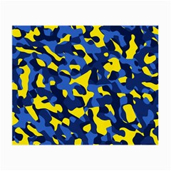 Blue And Yellow Camouflage Pattern Small Glasses Cloth by SpinnyChairDesigns