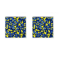 Blue And Yellow Camouflage Pattern Cufflinks (square) by SpinnyChairDesigns