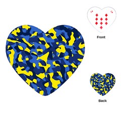 Blue And Yellow Camouflage Pattern Playing Cards Single Design (heart) by SpinnyChairDesigns