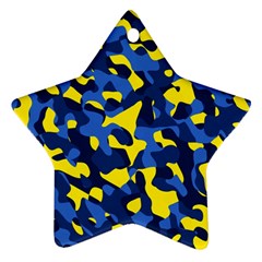 Blue And Yellow Camouflage Pattern Star Ornament (two Sides) by SpinnyChairDesigns