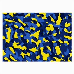 Blue And Yellow Camouflage Pattern Large Glasses Cloth by SpinnyChairDesigns