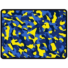 Blue And Yellow Camouflage Pattern Fleece Blanket (large)  by SpinnyChairDesigns