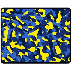 Blue And Yellow Camouflage Pattern Fleece Blanket (medium)  by SpinnyChairDesigns