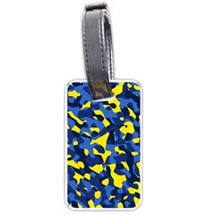 Blue And Yellow Camouflage Pattern Luggage Tag (one Side) by SpinnyChairDesigns