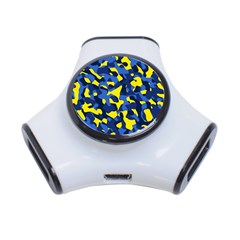 Blue And Yellow Camouflage Pattern 3-port Usb Hub by SpinnyChairDesigns