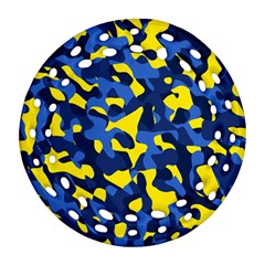 Blue And Yellow Camouflage Pattern Ornament (round Filigree)