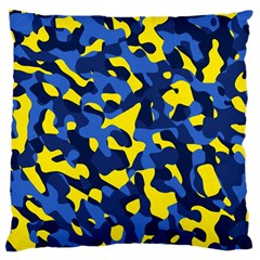 Blue And Yellow Camouflage Pattern Large Cushion Case (one Side) by SpinnyChairDesigns