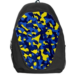 Blue And Yellow Camouflage Pattern Backpack Bag by SpinnyChairDesigns