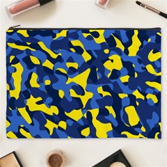 Blue And Yellow Camouflage Pattern Cosmetic Bag (xxxl) by SpinnyChairDesigns