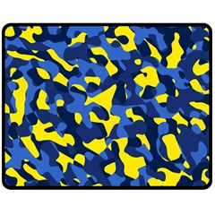 Blue And Yellow Camouflage Pattern Double Sided Fleece Blanket (medium)  by SpinnyChairDesigns