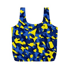 Blue And Yellow Camouflage Pattern Full Print Recycle Bag (m) by SpinnyChairDesigns