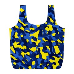 Blue And Yellow Camouflage Pattern Full Print Recycle Bag (l) by SpinnyChairDesigns