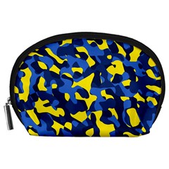 Blue And Yellow Camouflage Pattern Accessory Pouch (large) by SpinnyChairDesigns