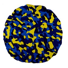 Blue And Yellow Camouflage Pattern Large 18  Premium Flano Round Cushions