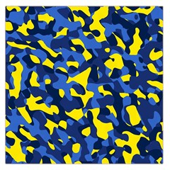 Blue And Yellow Camouflage Pattern Large Satin Scarf (square) by SpinnyChairDesigns