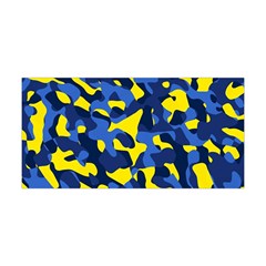 Blue And Yellow Camouflage Pattern Yoga Headband by SpinnyChairDesigns