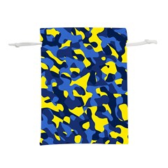 Blue And Yellow Camouflage Pattern Lightweight Drawstring Pouch (s) by SpinnyChairDesigns