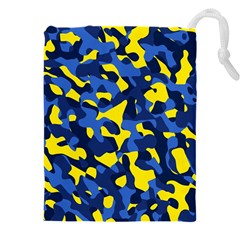 Blue And Yellow Camouflage Pattern Drawstring Pouch (5xl) by SpinnyChairDesigns