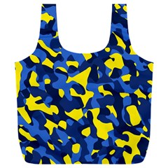 Blue And Yellow Camouflage Pattern Full Print Recycle Bag (xxl) by SpinnyChairDesigns