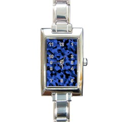 Black And Blue Camouflage Pattern Rectangle Italian Charm Watch by SpinnyChairDesigns