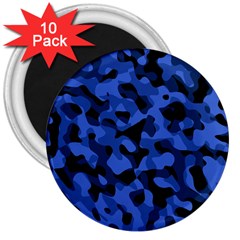 Black And Blue Camouflage Pattern 3  Magnets (10 Pack)  by SpinnyChairDesigns