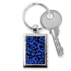 Black And Blue Camouflage Pattern Key Chain (rectangle) by SpinnyChairDesigns