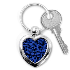 Black And Blue Camouflage Pattern Key Chain (heart) by SpinnyChairDesigns