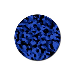 Black And Blue Camouflage Pattern Rubber Coaster (round)  by SpinnyChairDesigns